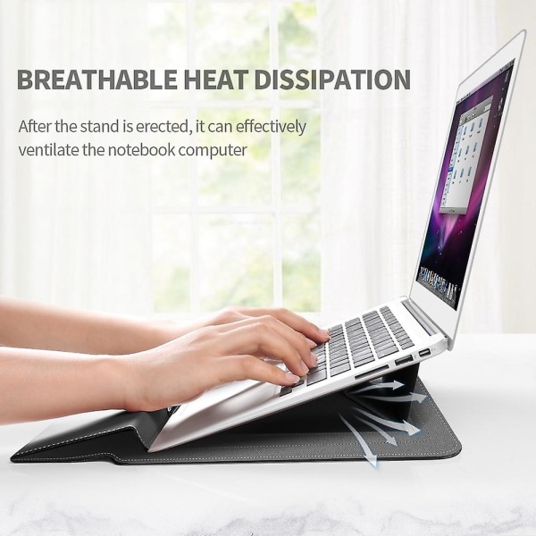 Opbevaringstaske til 11/12 tommer Notebook, PU Læder Foldbart Stativ Magnetisk Klap Laptop Sleeve Brown