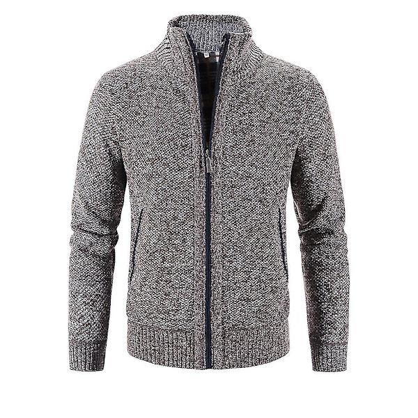 Herr Vinter Varma Långärmad Solid Zip Stickad Cardigan Casual Jumper Topprockar Brown 1XL