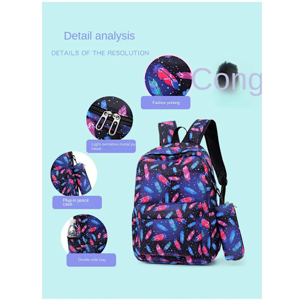 3 st söta tecknade tryckta ryggsäckar med crossbody-väska och pennfodral set, pojkar och flickor mode casual preppy ryggsäck rosa