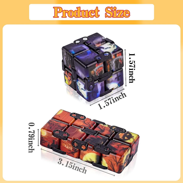 HUOGUO 2 Pak Halloween Fidget Infinity Cube Figet Figetget Figit Stress Sensorisk Cube Legetøj Spil Gave til Voksen Barn Pige Dreng