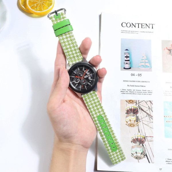 Oval spänne nylon tyg + läder klockarmband för Samsung Galaxy Watch 5 40mm/44mm/ Watch 5 Pro 45mm Green Yellow Plaid