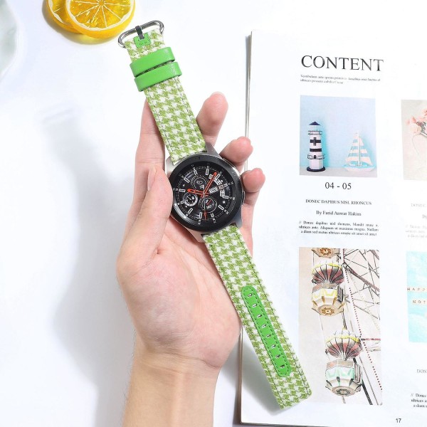 Ovalt spänne nylon + läderarmband för Samsung Galaxy Watch 5 40mm/44mm/ Watch 5 Pro 45mm Green Yellow Plaid