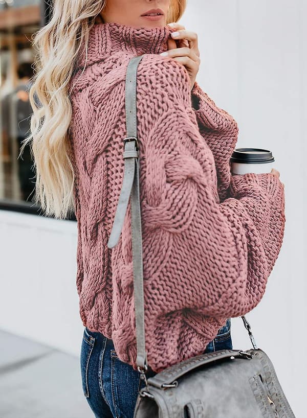 Kvinnors kabel stickad turtleneck tröja casual tjock långärmad toppar pullover