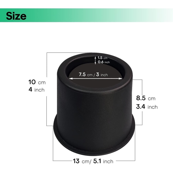 4 tum runda sänghöjare, tunga möbelhöjare, lyfter upp 3,35 tum för möbelhöjare för sängbordssoffa sovsalslyftar lyfthöjare block Black 6 Pcs 4 in  6pcs