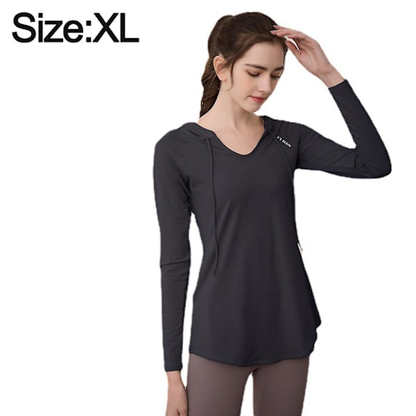 Naisten pitkähihaiset treenipaidat, löysä malli, nopeasti kuivuva, urheilullinen ja pehmeä black XL