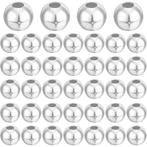 1 Ask 50 st 4mm Distanspärlor Sterling Silver Slät Rund Stort Hål Lösa Kulor Pärlor