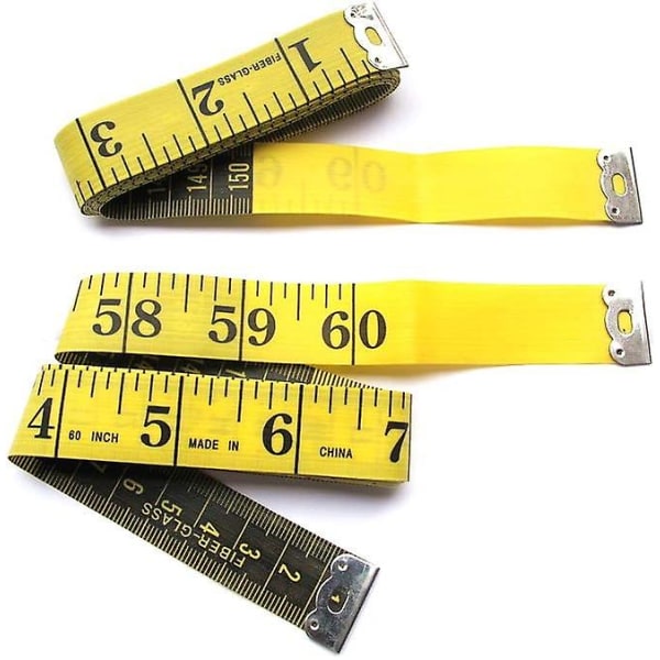 Dubbelsidigt måttband för att mäta kroppen Flexibelt måttband för att mäta längden på bysten och midjan 150 Cm Gul