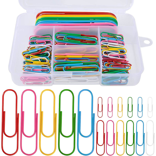 Papperclips Set med Färgade Papperclips Små Medium Stora