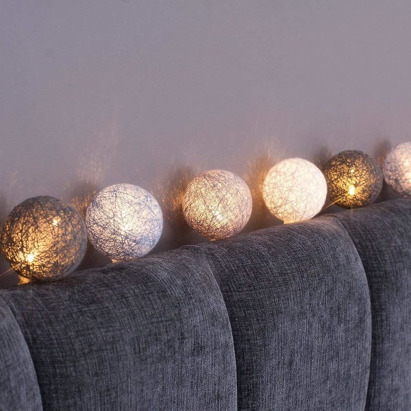 Cotton Ball Light Chain - 3m 20 Led Ball Ljuskedjor med plugg för inomhus nattljusdekoration som jul, bröllop, fest, rum, gardin Grau Batterie