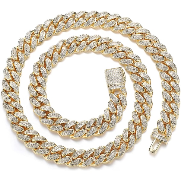 12mm Iced Out kubansk länkkedja - 18k äkta guld Silverpläterad Miami kubanska halsband Smycken, Hip Hop Diamond Chain Armband Halsband för män