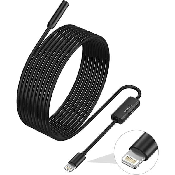 Iphone-endoskop, 7,9 mm linsinspektionskamera för Iphone&ipad, 5 meter halvstyv kabelboroskop Ios Ip68 vattentät med 8 LED-lampor, kompatibel
