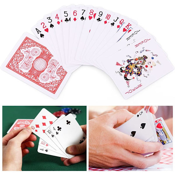 Spelkort, Pokerstorlek Standard Index, 12 kortlekar (6 blå och 6 röda), för Blackjack, Euchre, Canasta