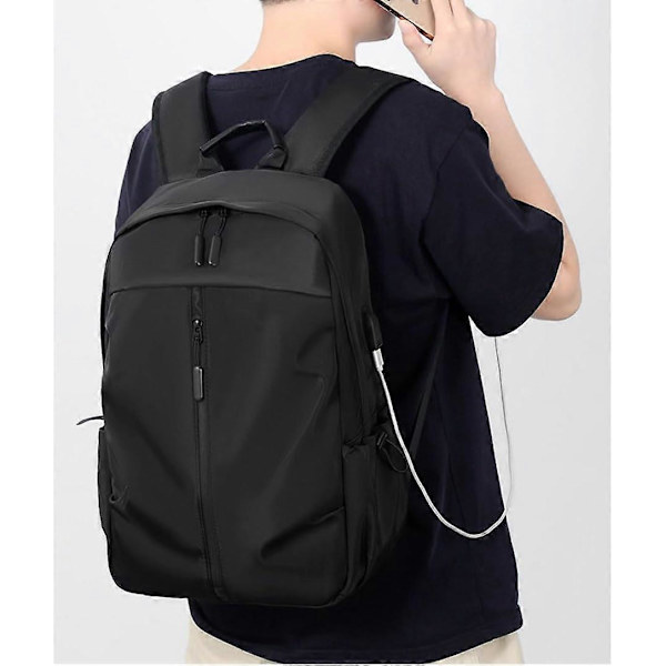 USB-ladeport 14-tommers dataveske minimalistisk herre-ryggsekk (Farge: Svart)