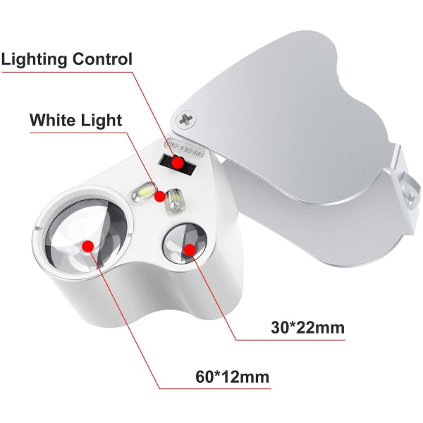 30 X 60 X Juvelerare Förstoringsglas Led Upplyst Juvelerare Förstoringsglas För ädelstenar, smycken, stenar, frimärken, mynt, antikviteter, modeller, foton