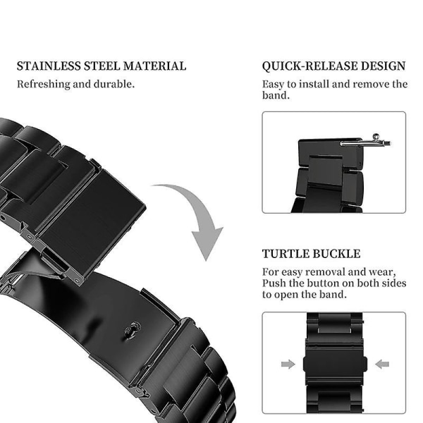 Tre pärlor i rostfritt stål 20 mm klockarmband för Samsung Watch4 Classic 42 mm/46 mm/Garmin Venu 2 Plus Black