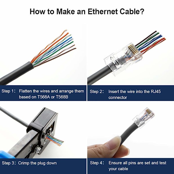 RJ45 Genomföringspluggar, CableCreation 100-pack Cat6/Cat5e Förgyllda Modulära Pluggar Oskärmade Crimpkontakter för