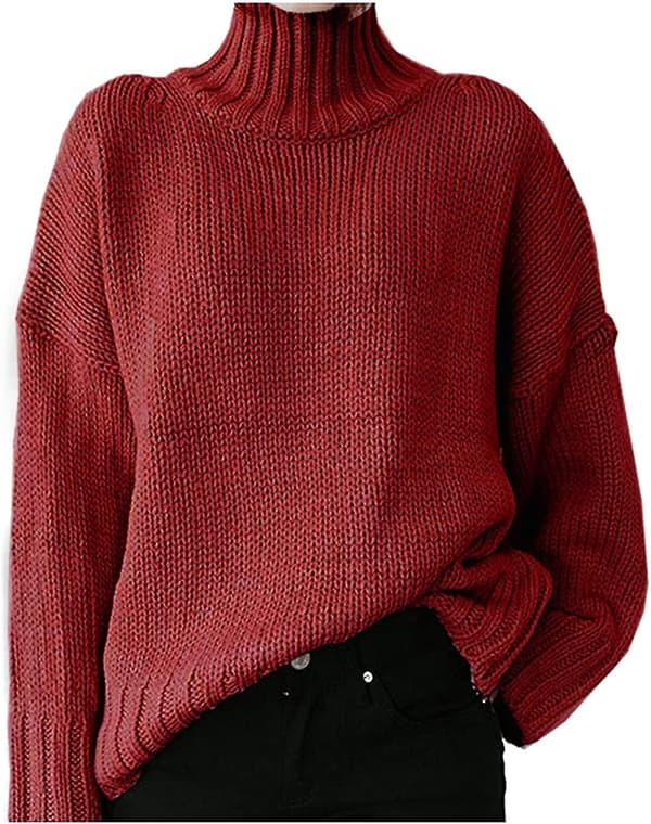 Dame Casual Langermet Mock Neck Genser Solid Komfortabel Oversized Turtleneck Strikkegensere