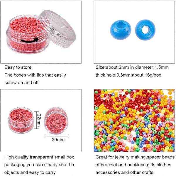 24 000 st 24 Färger 12/0 2mm Flerfärgade Pärlor Glasfrö Pärlor Opaka Runda Ponnypärlor Midjepärlor Mini Distanspärlor