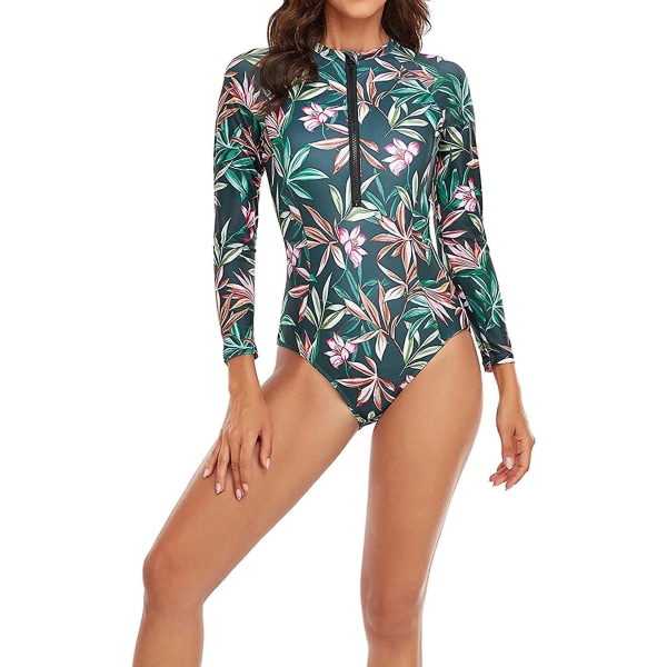 Dame Langærmet Heldragt Badedragt Dame Langærmet Blad Badedragt 02 Green XL