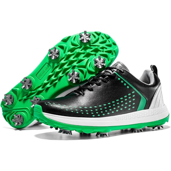 Vattentäta golfskor för män, utomhus golfsports tränings sneakers med 8 spikar för golfare Black EU42