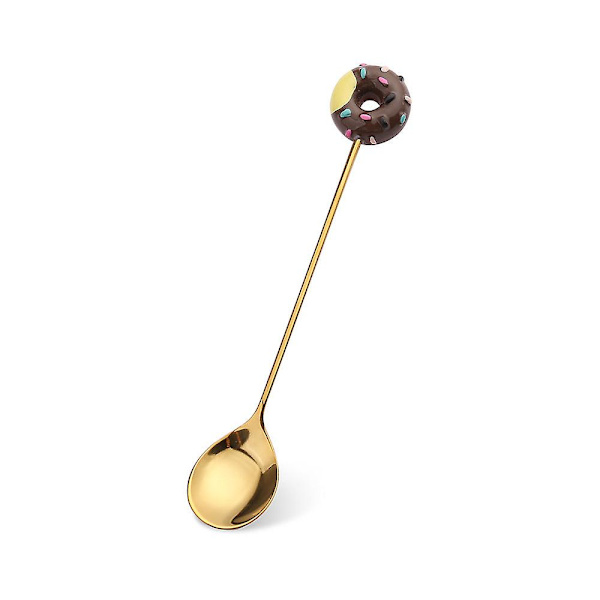Liten skje dessertgaffel smultringskje lollipop macaron skje liten skje musehode Donut gold spoon [chocolate]]