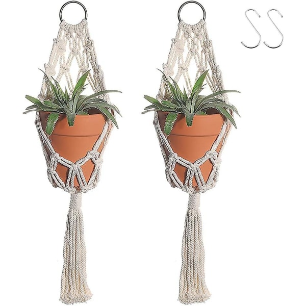 Boho Macrame Växt Hängare Med Takkrokar