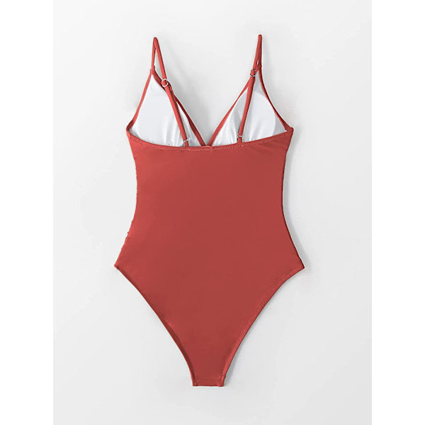 Dame Badedragt Heldragt V-hals Mavekontrol Rynket Front Lav Ryg Red M
