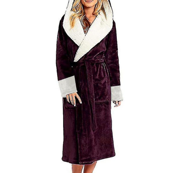 Sherpa Fleece Badekåbe Dame Blød Morgenkåbe Hætte Fluffy Frotte Badekåbe_y Wine Red 4XL