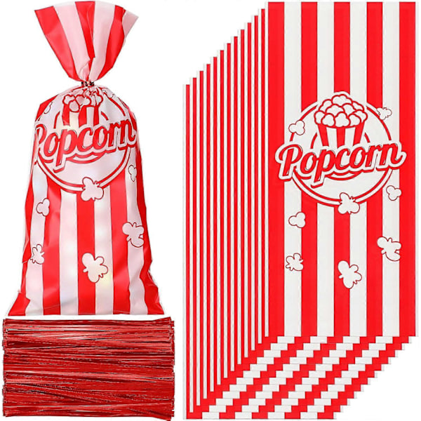 100 kpl Popcorn-pusseja juhliin, Popcorn-herkkupussisetti, 100 kpl punaisia keksi-pusseja