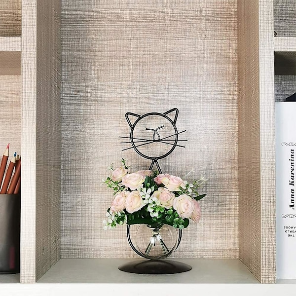 Heytea Desktop Glasplanter Vas Hållare, Modern Kreativ Katt Växt Terrarium Metall Stativ För Hydroponiska Växter Hemträdgård Bröllopsdekoration Utomhus