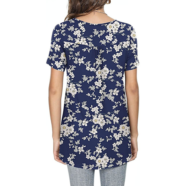 Dam vår-sommar Henley Shirts Button Up Tunika Toppar 2023 Casual Kortärmad Blus T White Flower M