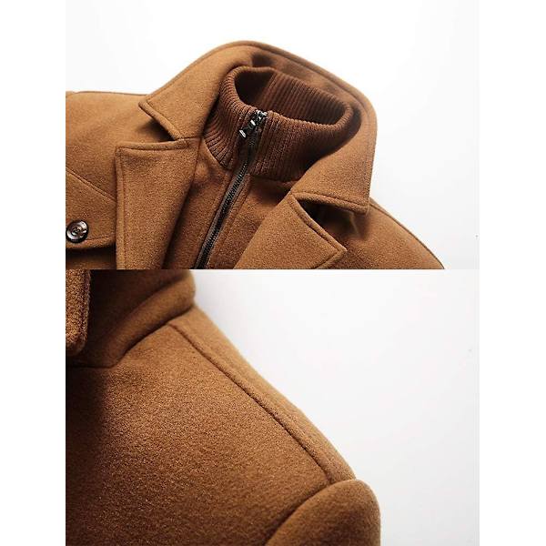 Vinterärtkappa för män Slim Fit Enkelknäppt kort ulljacka ylle trenchcoat Brown M
