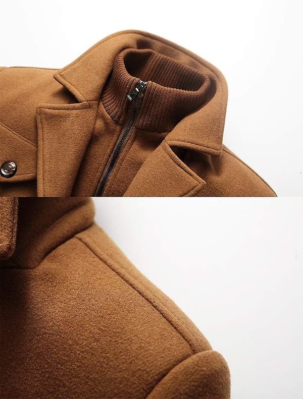 Vinterjacka för män, Slim Fit, enkelknäppt, kort ulljacka, ullrock Brown M