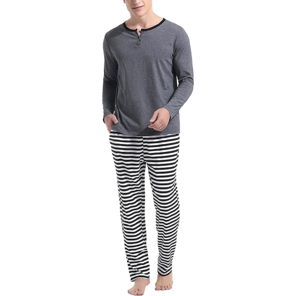 Herr Pjs Set Långärmad Rutig Lounge Wear Set Flanell Pyjamas Rutig Topp Och Botten 2 Delar Vinter Bomull Nattkläder Grey L