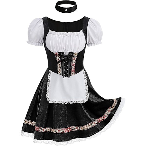 Naisten Oktoberfest-asu, Halloween saksalainen baijerilainen samettinen Dirndl-mekko Black X Large