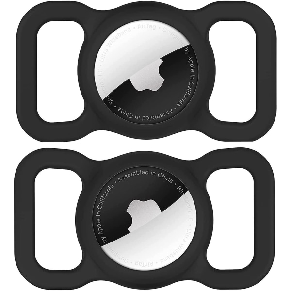 AirTag halsbandshållare (2-pack) för Apple Airtags Anti-förlorad case som är kompatibel med katthundhalsband (2xsvart)