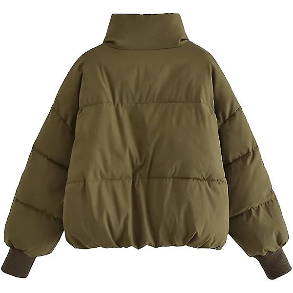 Dam vinter långärmad ståkrage dragkedja puffer jacka baggy kort dun vadderade rockar Army Green Large