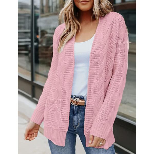Dam Casual Långärmad Kabel Stickad Cardigan Lös Öppen Front Ytterkläder M