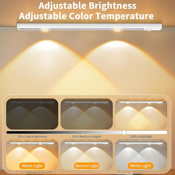 Skabslampe, 6000k genopladelig LED-lampe med USB, LED-natlampe med magnetisk strimmel til skabe/gange/garage/trapper