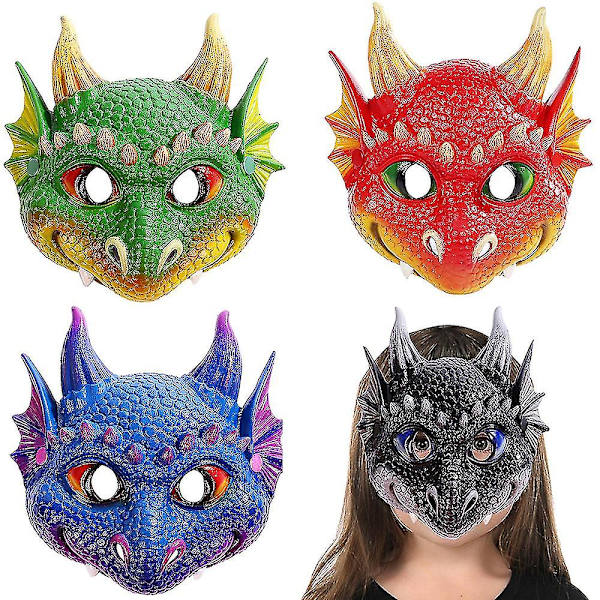 Barn Mask Dragon Kartong Dragon Dinosaurie Tema Djur Ansikte Kostym Fest Blue