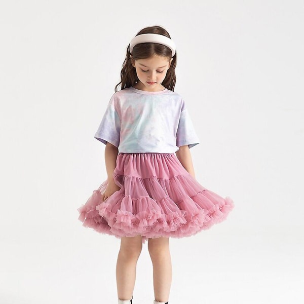 Luksuriøs lille tutu-nederdel til små piger, til børn, puffet tylskørt til piger, nyfødt fest, prinsessepigetøj 1-15 år Rose pink 6t