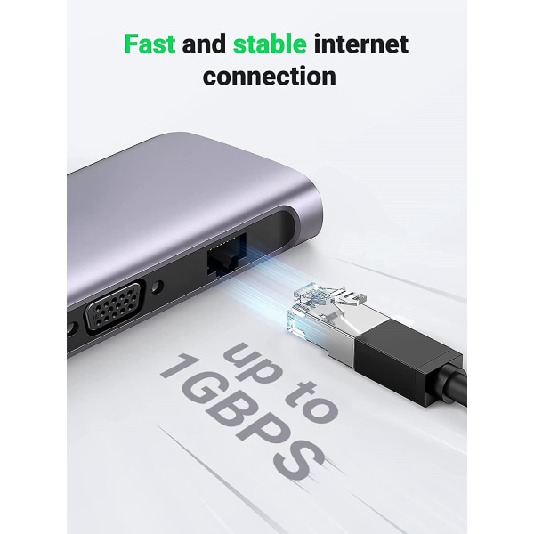 10-i-1 Usb C Dongle Ethernet Dockingstasjon Med 4k Hdmi Vga 100w Strøm, Usb C Multiport Adapter