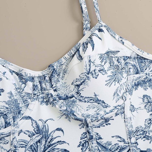 Eldel Badedrakt for Kvinner, Hel Badedrakt, Tettsittende Retro Trykk M 04 Blue