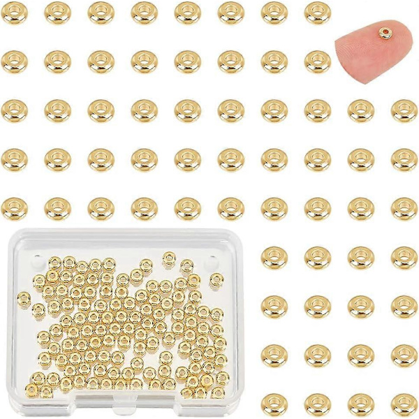 120 st 4mm Äkta 18k Guldpläterade Runda Distanspärlor Platta Runda Heishi Pärlor Mässing Slät Rondelle Skiva Distanser för Armband Halsband Smyckestillverkning 1,6