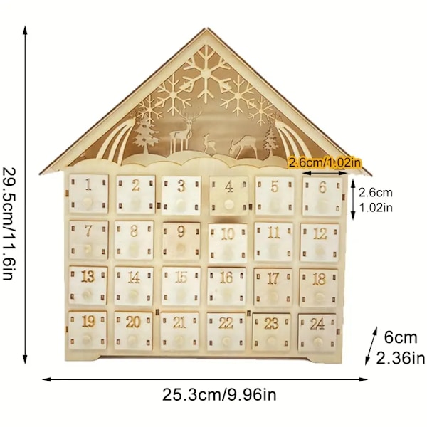 1 st julkalender i trä med LED-nedräkning, julkalender för nedräkning för hem och utomhusbruk