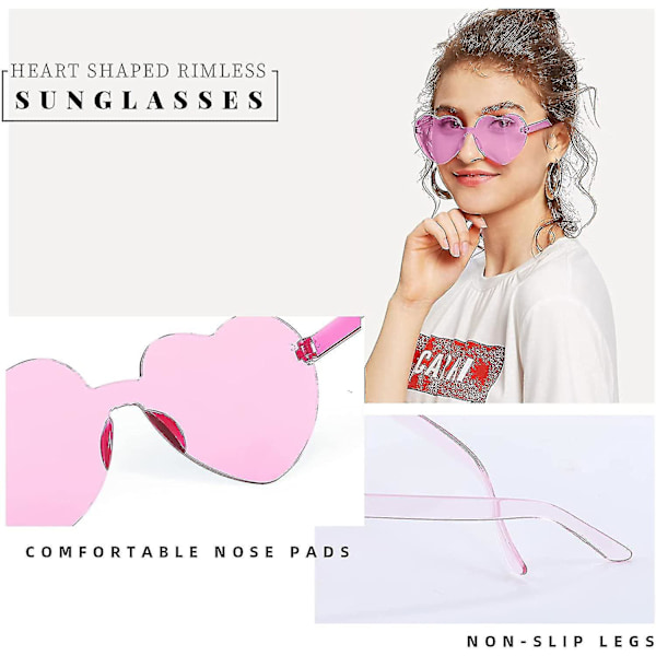 2 Pak Rimløse Hjerteformede Solbriller Kvinder Ét Stykke Transparent Trendy Kærlighed style5