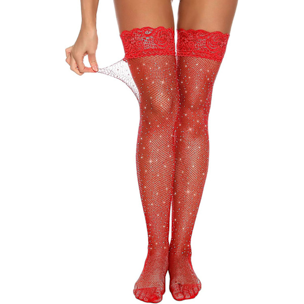 Naisten liukuesteiset silikonipitsi-silkkiset reisimittaiset sukat Rhinestone Red One Size