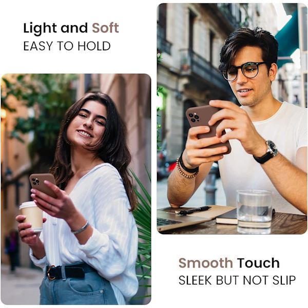 Designad för iPhone 12 Pro-fodral, silikonuppgraderat [kameraskydd] telefonfodral med mjukt, repfritt mikrofiberfoder, 6,1 tum, ljusbrunt