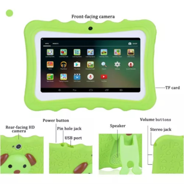 7\" Lasten Tabletti Android Tabletti PC 8 Gb Rom 1024 * 600 Resoluutio Wifi Lasten Tabletti PC Vihreä