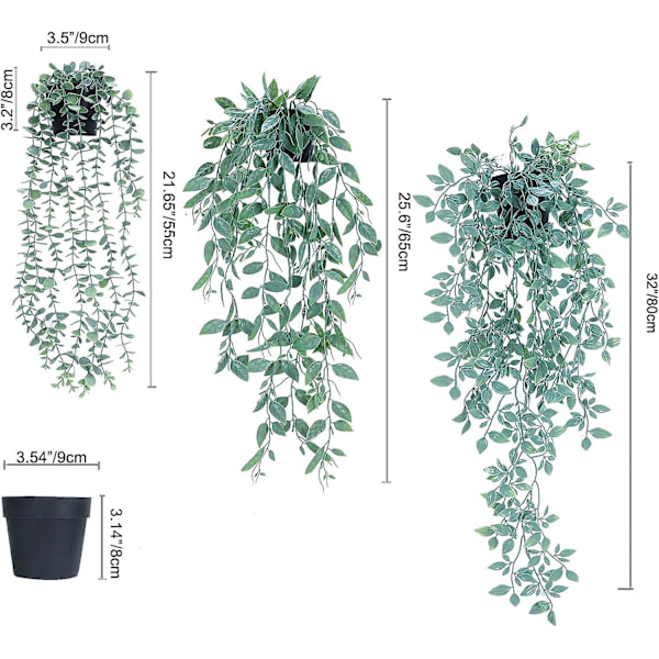 Konstgjorda hängande växter Set om 2 konstgjorda växter Eucalyptus med krukor Fake A